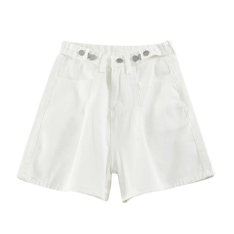 Kimutomo chique branco jean shorts mulheres verão moda feminino feminino cintura alta zíper voar uma linha feminina outwear casual 210521