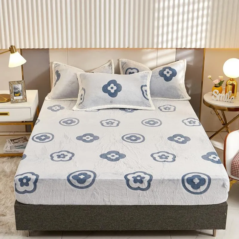 Ark sätter vinter förtjockad säng snöfleece monterad ark madrassskydd flanell sängäcke söt björn mönster cover3112
