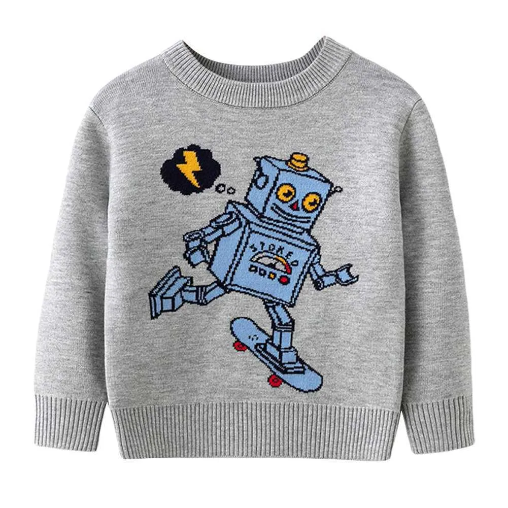 Autumn Winter Robot Printed Sweaters for Boys And Girls Y1024