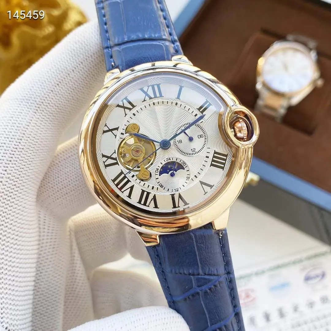 42 ملم مشاهدة Men's Watch Movement 316 ساعات غير قابلة للصدأ مع حزام جلدي حقيقي ذبابة حقيقية Y145461259C