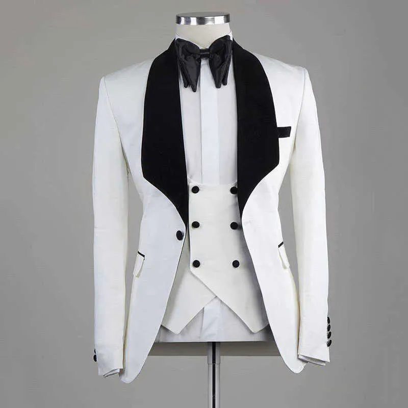 Smoking da sposo bianco matrimonio 3 pezzi abiti da uomo giacca gilet con pantaloni 3 pezzi costume di moda maschile design formale 2021 X0909