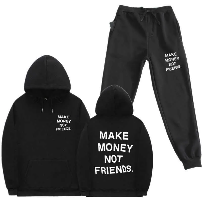 2020 neue Mode Streetwear Männer Fleece 2 stück set MAKE MONEY NOT FRIENDS Hoodies Sets Männer Frauen Trainingsanzug Jogginghose Anzug x0610