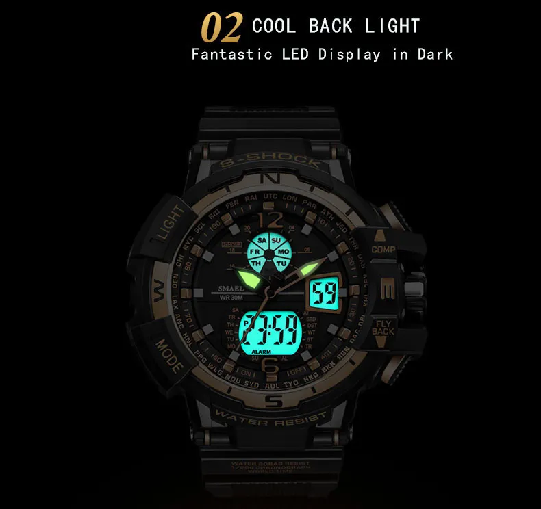 Smael Sport Watch Mężczyźni 2021 Zegar LED Digital Quartz Brance Watches Watches Męska marka „Watcheria cyfrowa Masculino272m