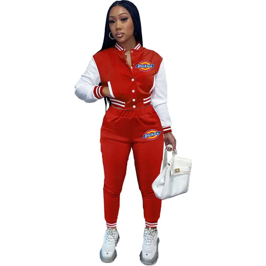 Women Embroidery Tracksuits Baseball Uniform Set Outfits Long Sleeve Sportswear Jogging Sportsuit Fashion Cardigan K8610