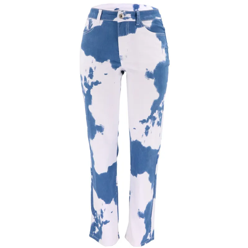 Dames Y2K Tie Dye Streetwear Cargo Jeans Preppy Style Girl's Holiday Outfits Hoge getailleerde Rechte Jogger Broek Gothic Kleding 210517