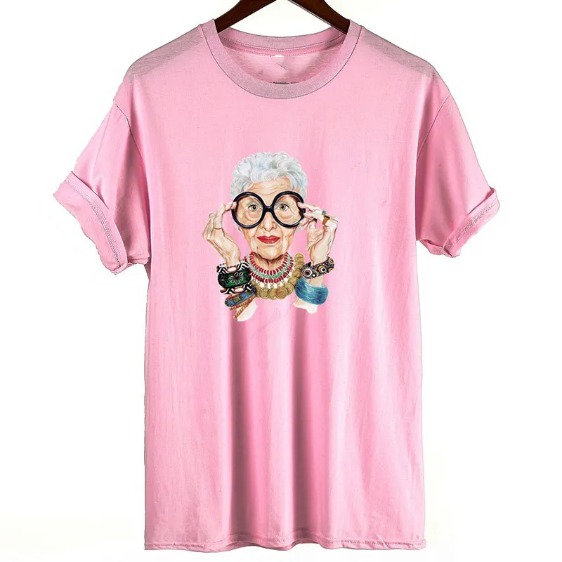 Sommar Tumblr Fashion Old Women Print T Shirt Kvinnor Bomull O-Neck Kortärmad Toppar För Kvinnor Kawaii Tshirt 210518