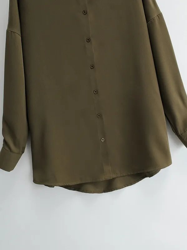 Camicie da donna Camicette lunghe verde militare Camicie oversize stile boyfriend da donna Top manica 210421