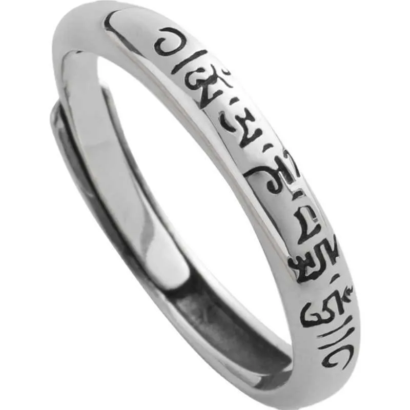 De nieuwe zes-personage mantra handgemaakte ring mannen en vrouwen paren open veilig overdracht boze geesten mode-sieraden accessoires x0715