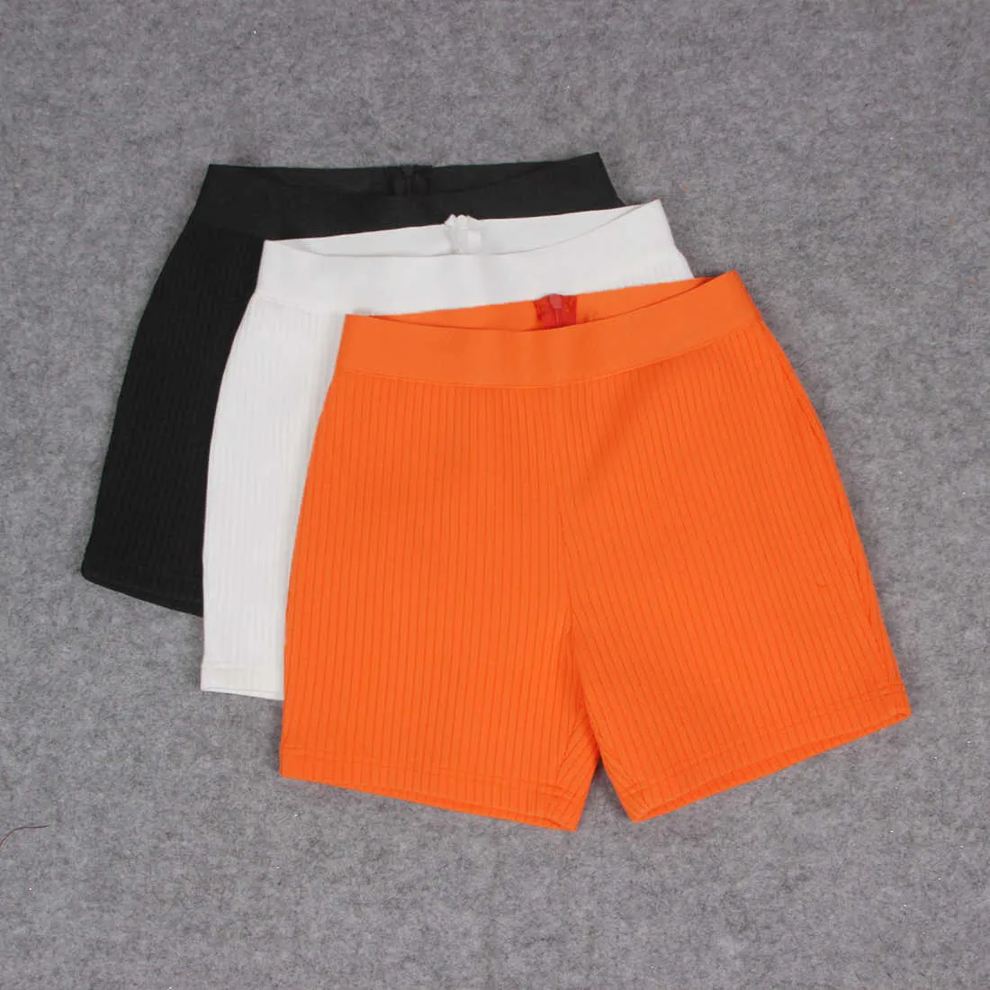 Marke Sommer Frauen Sexy Promi Orange Schwarz Weiß Bandage Shorts Damen Elastische Designer Casual Bodycon Shorts 210625