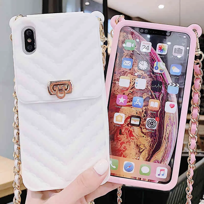 Fashion Wallet Case For iPhone 13 12 11 Pro MAX Cases Crossbody FOR 13 12 7 8 6 Plus XS XR Handbag Purse Long Chain Silicone Card Pocket Covers