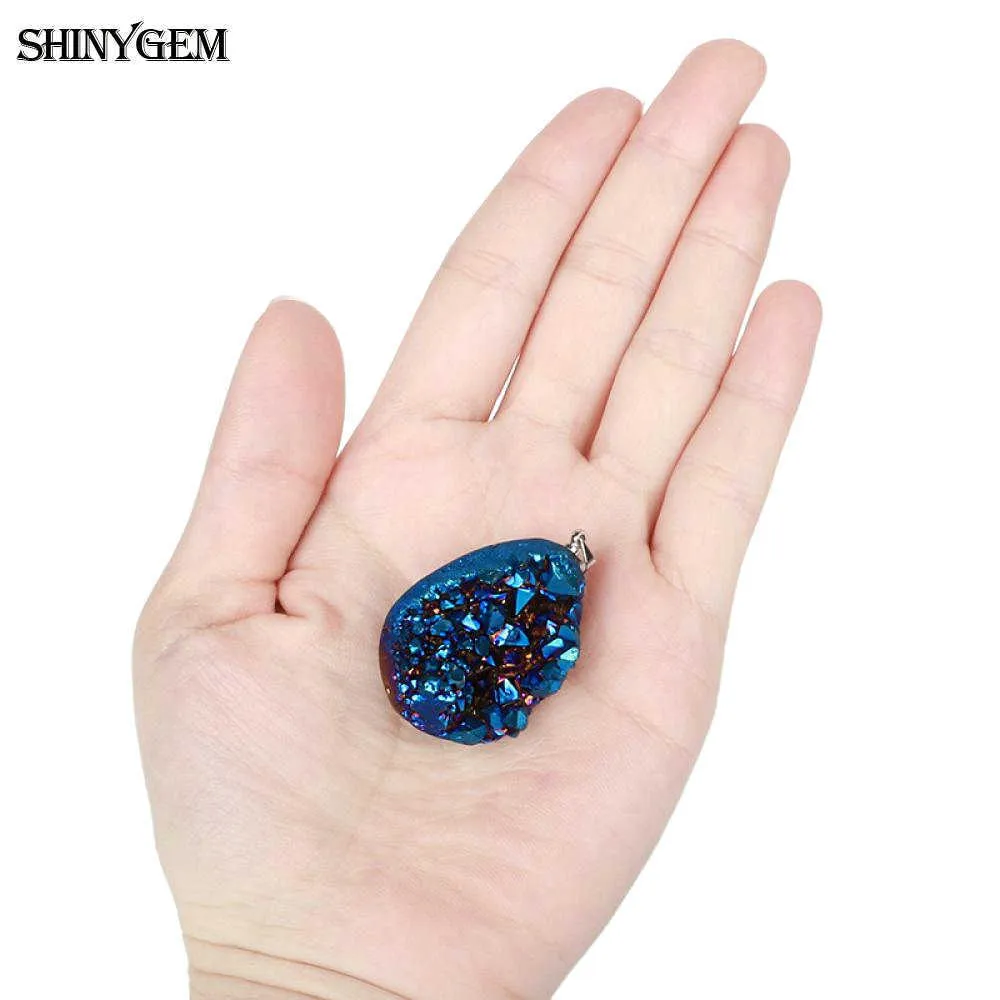 Shinygem Sparkling Natural Chakra Opal Pendants Multi Druzy Crystal Stone Starms Jewelry Making عشوائي إرسال G09306a
