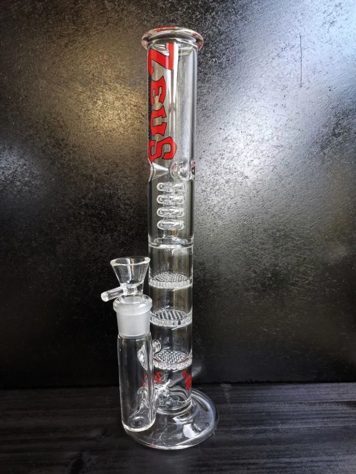 Straight Tube Glass Bong Triple Layer Comb Perc Hookah Percolator Water Pipes Ice Catcher Heady Oil Dab Rig hot selling