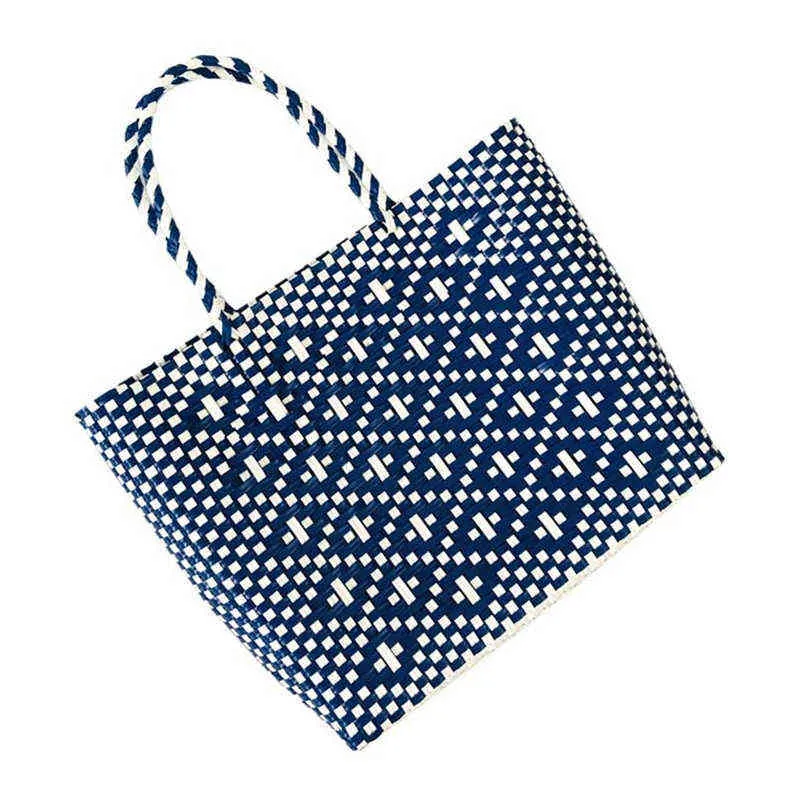 Shoppingkassar Mode handgjorda grönsakskorg Kvinnors handväska sommar halmstrand Bohemian kvinnlig designer Shopper Plaid Tote 220301