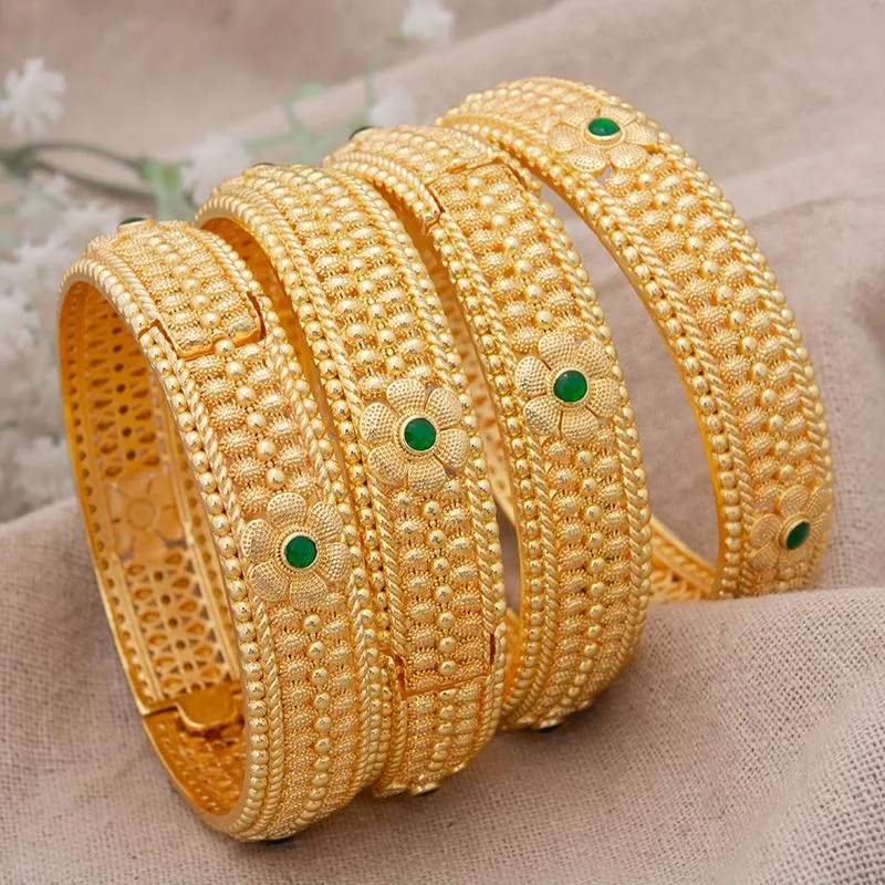 Armreif 4 Teile / satz 24 Karat Dubai Gold Farbe Armreifen Für Frauen Mädchen Äthiopien Afrika Saudi-Arabien Hochzeit Armreifen Armbänder Schmuck Party G281k
