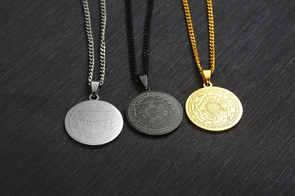 Tätningen av de sju ärkeänglarna av Asterion Seal Solomon Kabbalah Amulet Pendant Halsband Rostfritt stål Male Jewelry Gift241J