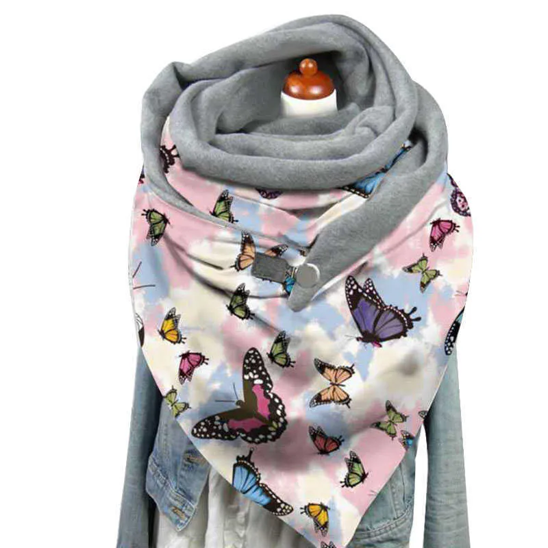 Knoop Sjaal Wraps Dames Kerst Afdrukken Sjaal Plus Fluwelen Vlinderpatroon Multifunctionele Sjaal Hals Warm Driehoek Sjaals Q0828