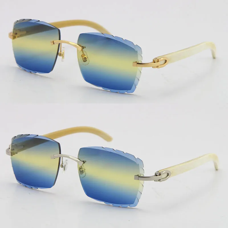 Randlos, diamantgeschliffen, 3524012-A, weiß, echte Original-Sonnenbrille aus Büffelhorn, modisch, hochwertig, geschnitzte Gläser, Multi-Brille, Unis2382