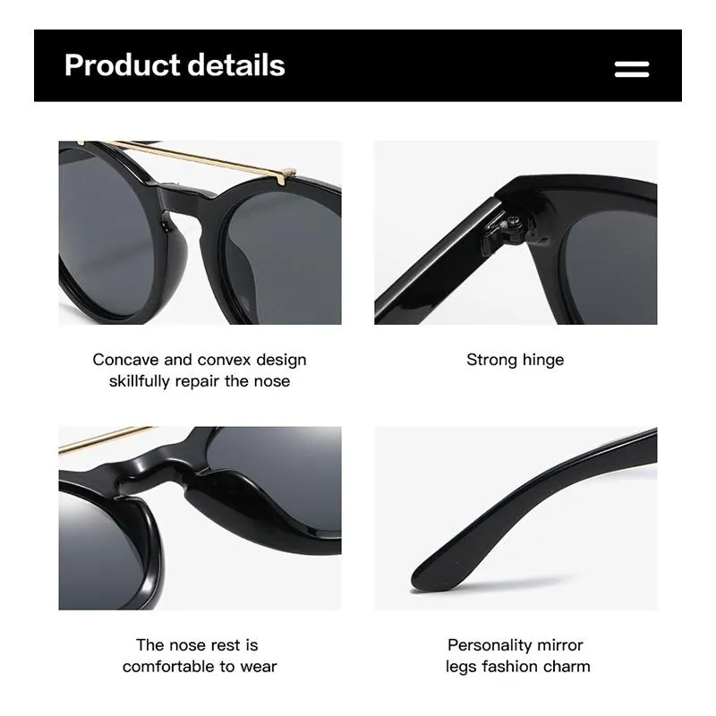 Sonnenbrille Lioumo Fashion Double Bridge Design Runde für Männer Frauen Vintage Cat Eye Driving Brille UV400 Trendy Shades Gafas Sol292b