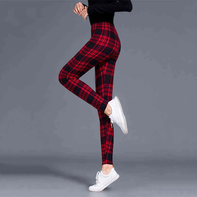 BornToGirl Autunno Inverno Vintage Pantaloni legging casual le donne Vita alta Nero Bianco Blu Rosso Marrone Kaki Leggings scozzesi femme 211215