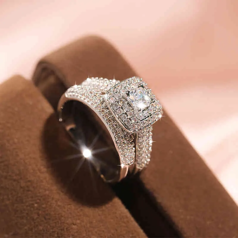 14K Biały Złoto Naturalne 2 Karosze Diament Biżuteria Dla Kobiet Mężczyźni Zestaw Bridal Anillos DE z cyrkonia Gemstone Pierścień Bizuteria