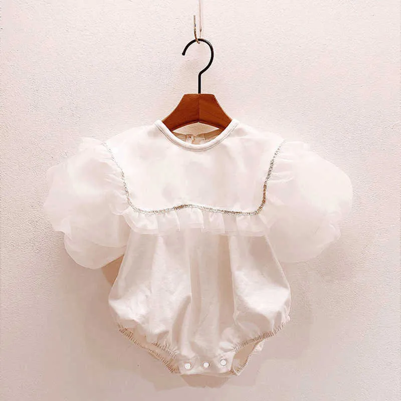 Infant Toddler Girls Romper Onesie White Cotton Korean Baby Clothing for Summer Fashion Blouse Tops 210529