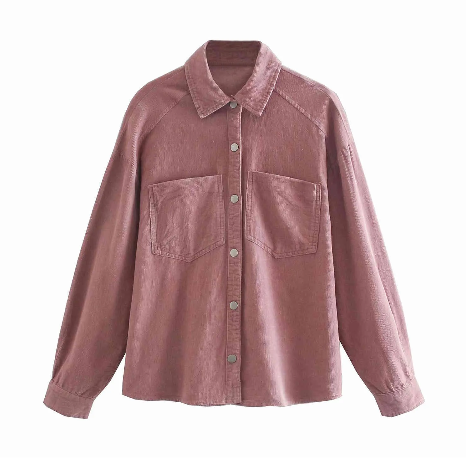 BLSQR Kvinnor Grön Oversized Corduroy Jacka Loose Lapel Pocket Långärmad Skjorta Kvinna Femininas Blus 210430