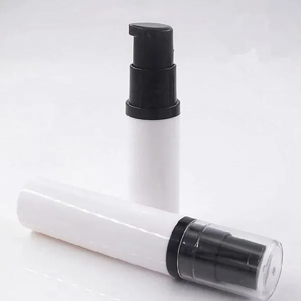 100 sztuk 5ml 10ml 15ml White Airless balsam pompy butelka z tworzywa sztucznego czarna pompa kosmetyczna packaging butelka próżniowa