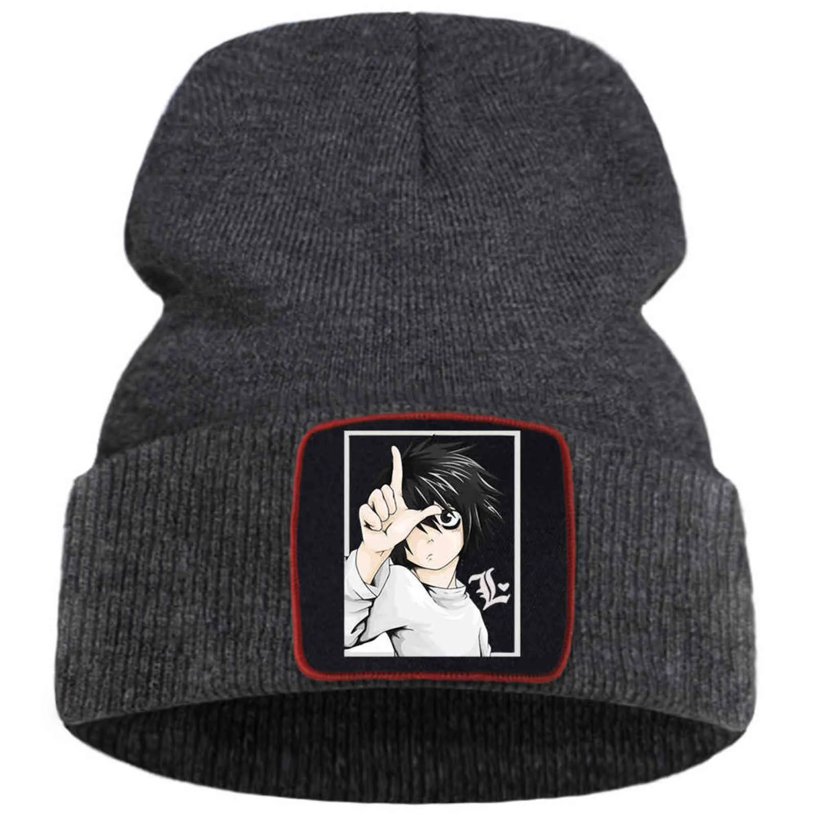 日本アニメデスノートビーニー帽子冬の綿の暖かいボンネットキャップソリッドカラーヒップホップニットキャップユニセックスカジュアルスカーフ帽子Y21111