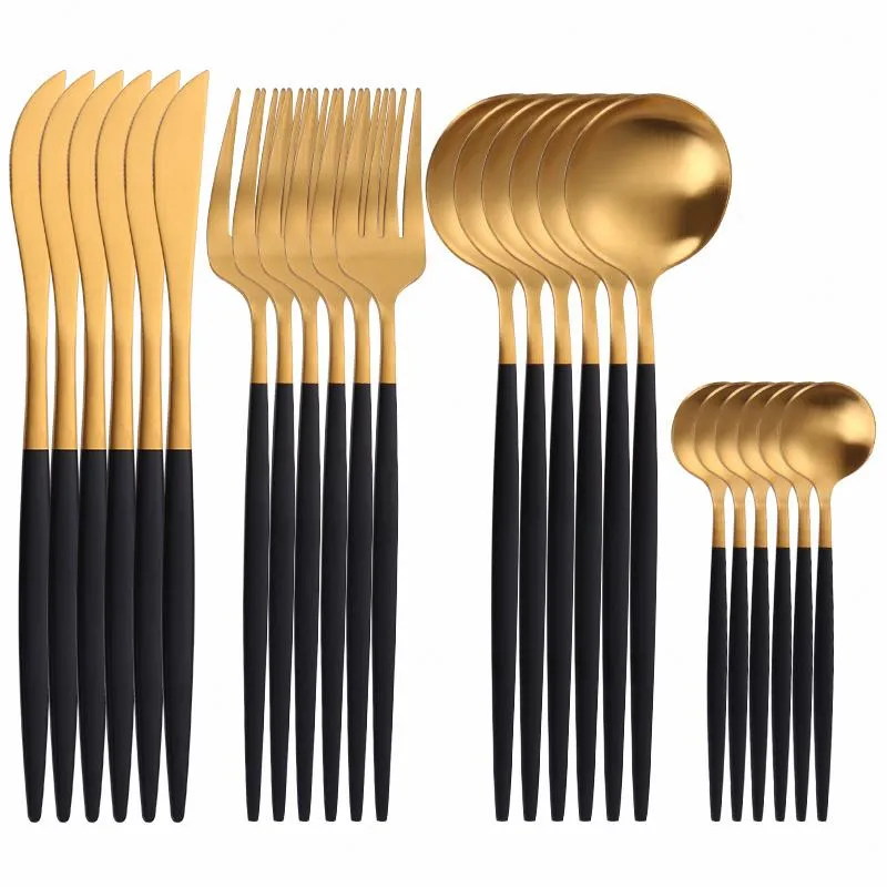 Flatware Sets Black Gold Kitchen Utensils Stainless Steel Cutlery Set Wedding Tableware Dinner Service Fork LNIFE Spoon Drop239v