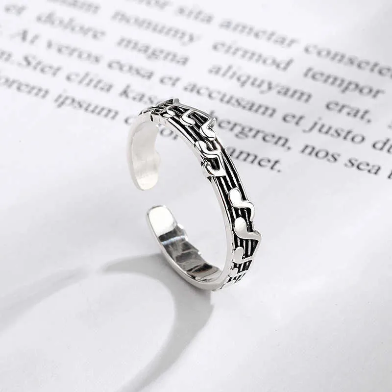 Koreaanse stijl echte verzilverde ringen voor vrouwen adjustable size luxe muziek personeel bands fijne sieraden charm geschenken x0715