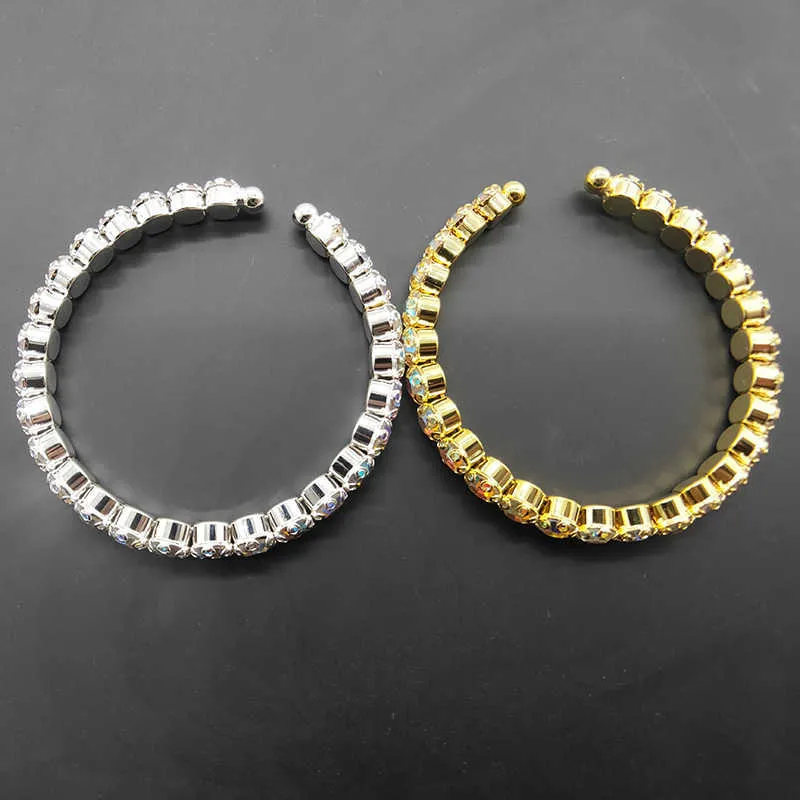 Элегантный AB Crystal Bangle Maint Посеребренные и золотые цвета Большой кристалл горный хрусталь растягивающийся браслет браслет для женщин Q0719