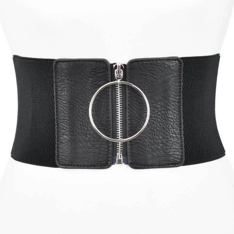Donne ad ultra larga cintura abiti da donna cinghia elastica femminile grande metallo cerchio anello cinturino in vita nero Y0817