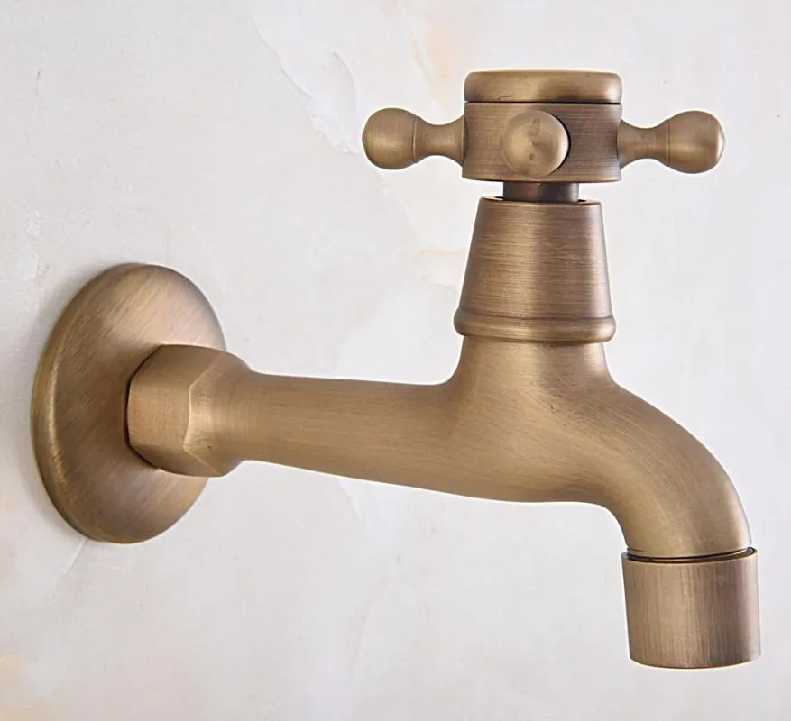 Bathroom Sink Faucets Antique Brass Single Cross Handle Wall Mount Mop Pool Faucet Garden Water Tap Laundry Taps Mav315247g
