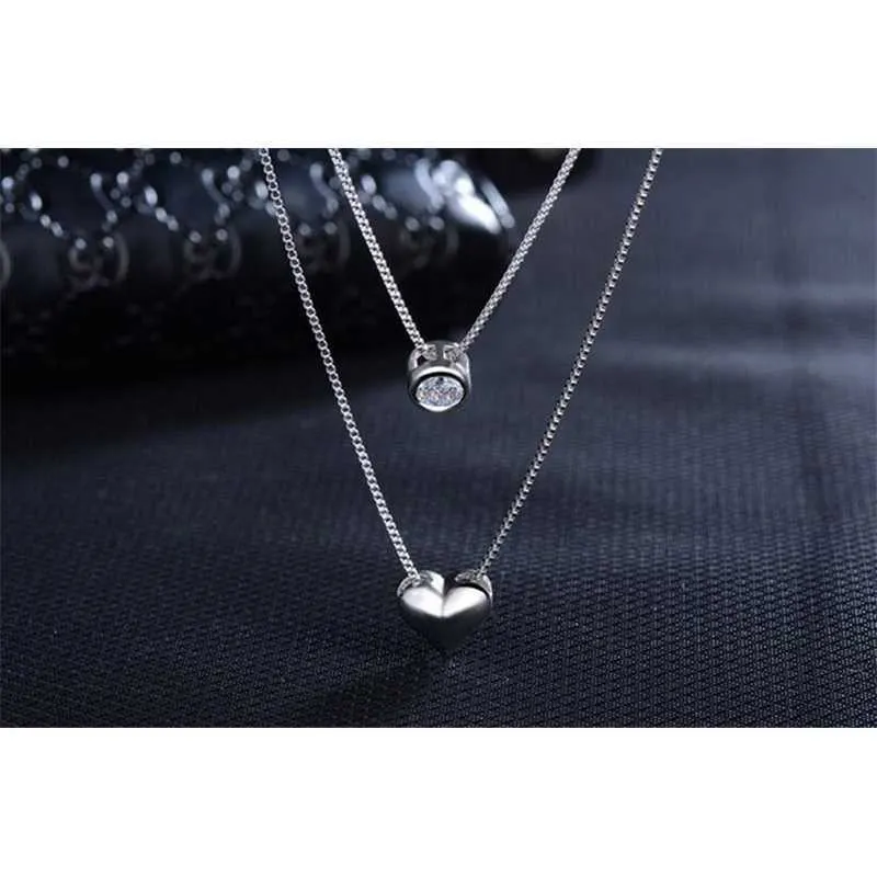 Collier de créateur 925 Sterling Silver Double couches Callarbone Chain CZ Loveheart Pendentif For Women Wedding Party Bijoux Gift2572286506