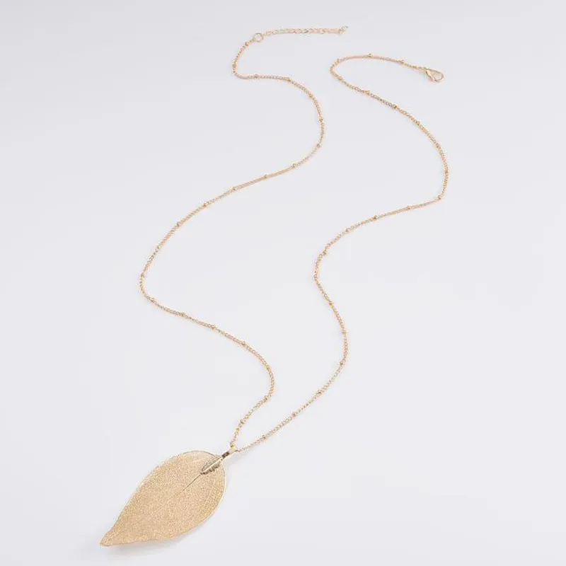 Collana con foglie color oro donna 2020 Design con ciondolo a forma di maglione, catena con ciondolo, collane lunghe, collier femminile, gioielli regalo