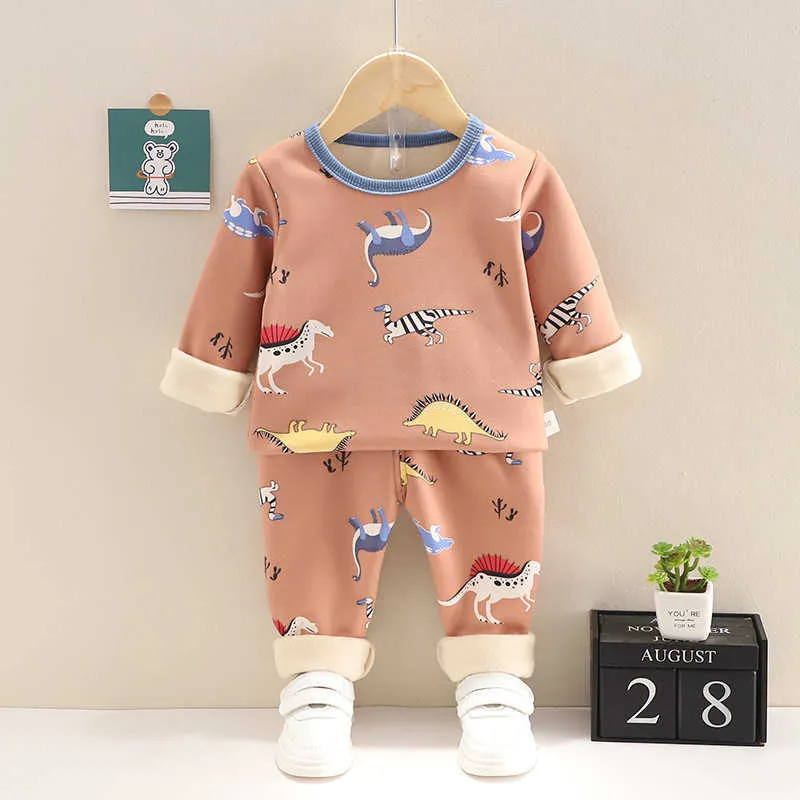 Lzh Ensembles de pyjamas pour bébé nouveau-né pour garçons Automne Hiver Vêtements chauds pour filles 1-4 ans Tenue de dinosaure pour enfant en bas âge Vêtements de nuit G1023