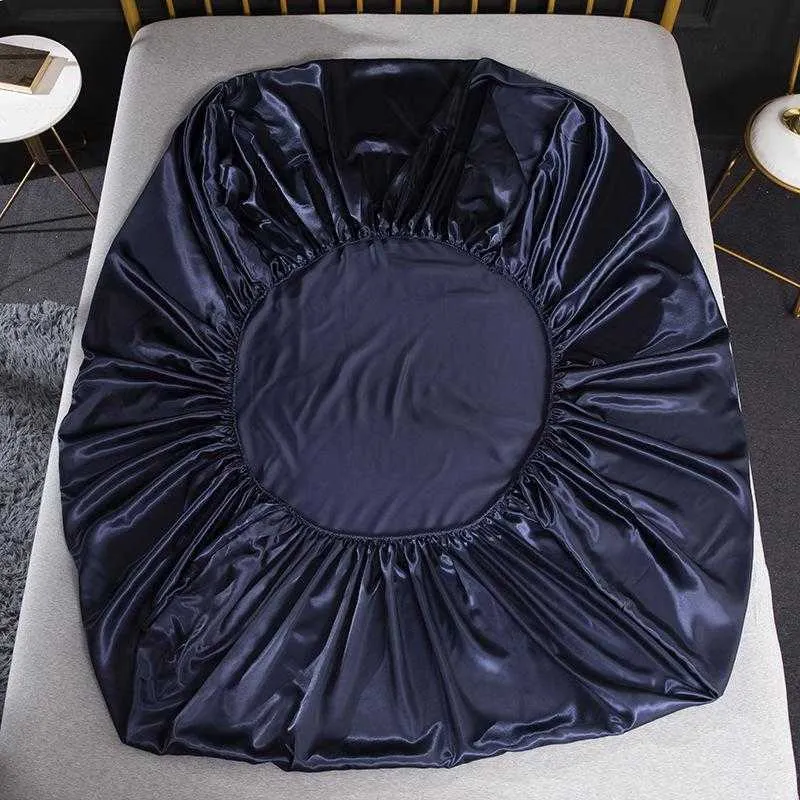 Ensemble de literie de haute qualité drap de lit King Size de luxe élastique taie d'oreiller en Satin noir literie drap-housse Textile pour la maison