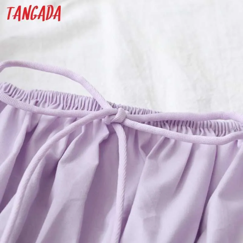 Tangada Frauen Retro Solide Strethy Romantische Crop Bluse Hemd Langarm Chic Weibliche Hemd Tops 5N05 210609