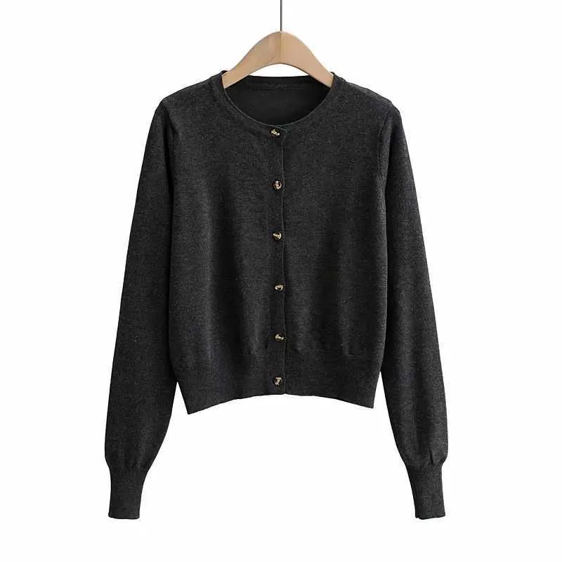 Za vintage stilig enkel solid färg cardigan tröja kvinnor mode höst varma långärmad ytterkläder chic toppar 210602