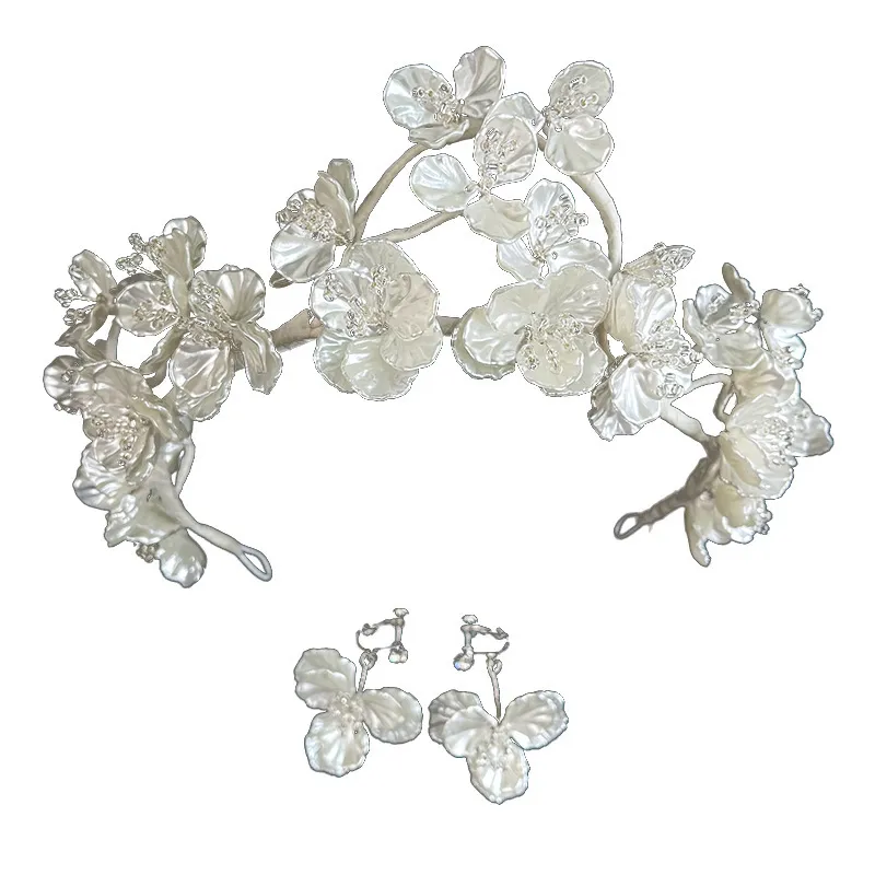 Wunderschöne handgefertigte königliche Hochzeits-Tiara-Kronen mit Ohrring, Kristall-Braut-Stirnbänder, Abendschmuck, Braut-Haar-Accessoire