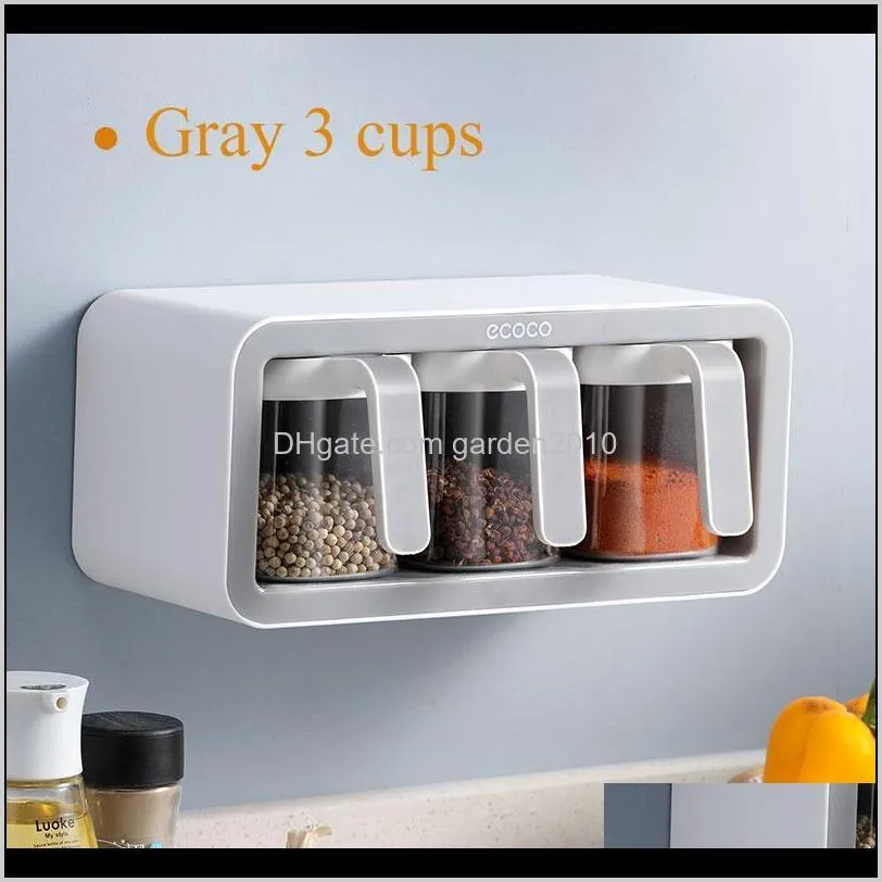 wall mount spice rack organizer sugar bowl salt shaker seasoning container spice boxes with spoons kitchen supplies storage set