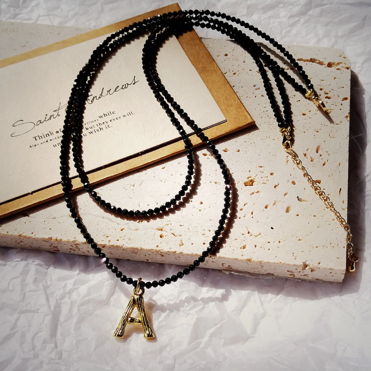 Lii Ji Choker Letter Pendant 925 Sterling Silver Clasp Real Spinel Necklace Gold Color 38+4cm Female Neckalce