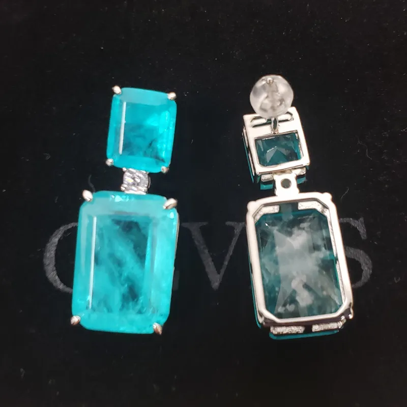 OEVAS 100% 925 стерлингового серебра Paraiba Tourmaline Gemstone Drop Серьги для женщин Игристые вовлеченные вечеринки Прекрасные украшения подарки