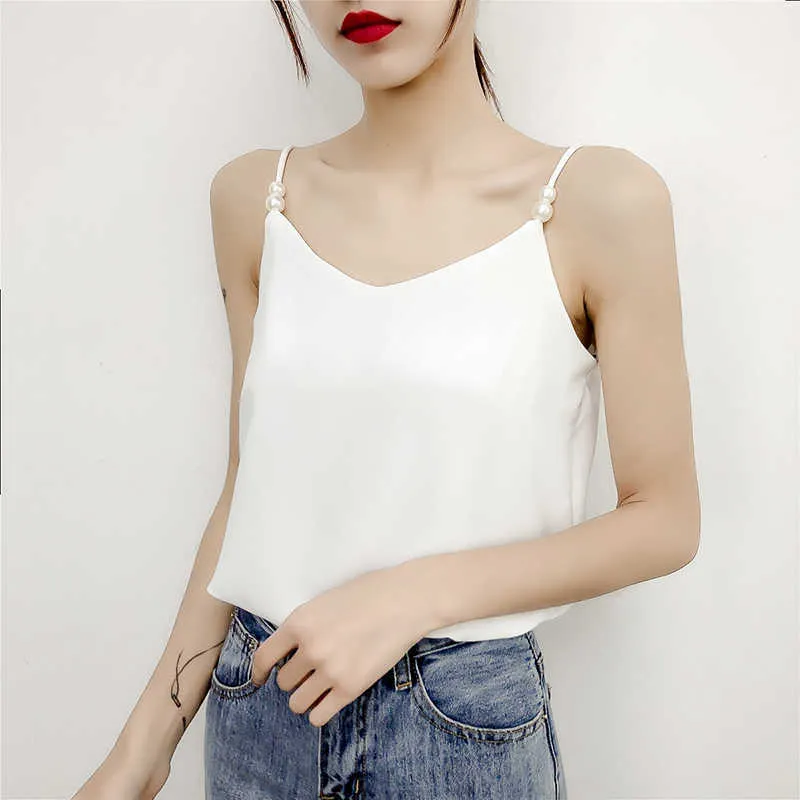 Koreańska Moda Szyfonowe Kobiety Camis Streetwear Sexy Topy Bez Rękawów Czarny Kobieta Zbiornik Plus Size Bustier White Halter 210531