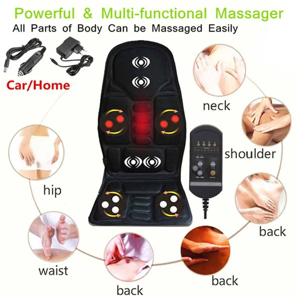 Silla de masaje eléctrica para coche, cojín con calefacción, masajeador de espalda vibratorio, cojín para el hogar, oficina, alivio del dolor lumbar con controles remotos5930678