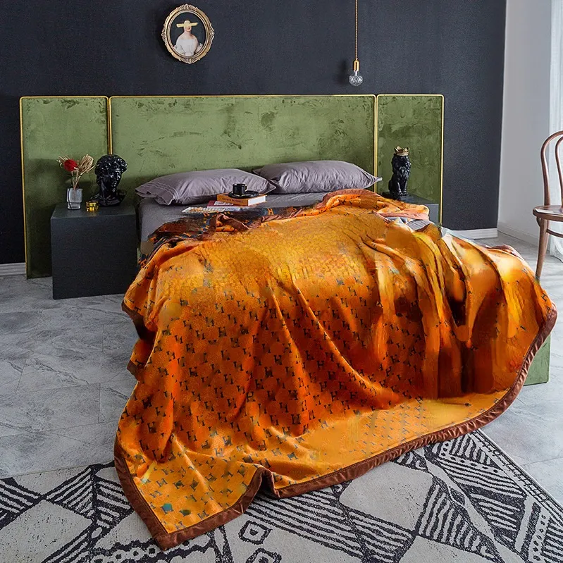 Luxury Flannel Coral Fleece Blanket Fashion Design förtjockad dubbelsidig utskrift filt