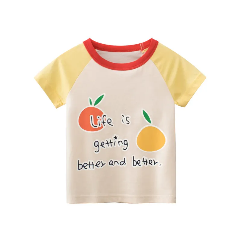 Baby Girls Fruits Print T-shirts Sommar Kids Girl Cherry Orange Tees Toddler Casual Kläder 2-7 år 210429