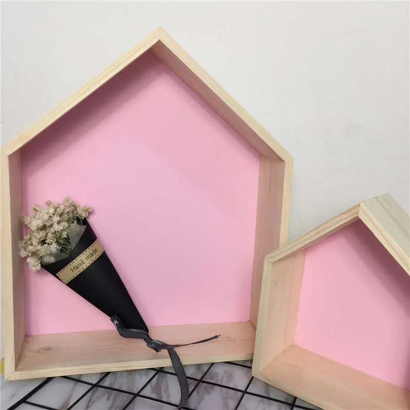 Plataforma de parede nórdica Exibição pendurada prateleira infantil casa de forma prateleira de madeira prateleiras de armazenamento de caixa de cubas de madeira x07159544232