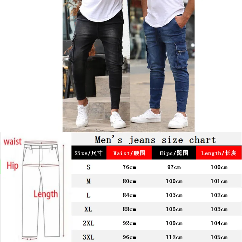 Herbst Winter Herren Multi-Pocket Stretch-Fit Slim Jeans Business Casual Classic Style Mode Denim Arbeitshose Hose