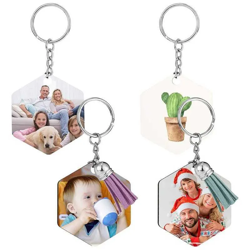 Treehomein Sublimation porte-clés vierge transfert de chaleur porte-clés imprimé MDF bricolage porte-clés vierge avec porte-clés pour la fabrication de cadeaux Du G1019